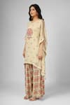 HOUSE OF SUPRIYA_Beige Silk Georgette Embroidered Floral Vine Print Kaftan With Palazzo _Online_at_Aza_Fashions