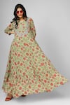 HOUSE OF SUPRIYA_Green Silk Georgette Print Floral Round Neck Anarkali With Pant _Online_at_Aza_Fashions