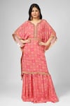 Buy_HOUSE OF SUPRIYA_Pink Silk Georgette Print Floral Notched Spiral Kaftan With Palazzo _at_Aza_Fashions