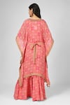 Shop_HOUSE OF SUPRIYA_Pink Silk Georgette Print Floral Notched Spiral Kaftan With Palazzo _at_Aza_Fashions