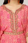 Buy_HOUSE OF SUPRIYA_Pink Silk Georgette Print Floral Notched Spiral Kaftan With Palazzo _Online_at_Aza_Fashions