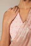 HOUSE OF SUPRIYA_Peach Silk Georgette Embroidery Floral V Pre-draped Saree With Blouse _at_Aza_Fashions