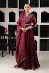 Buy_HOUSE OF SUPRIYA_Maroon Kurta Silk Georgette Embroidered Zardosi Anarkali Pant Set _at_Aza_Fashions