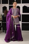 Buy_HOUSE OF SUPRIYA_Purple Kurta And Pant Silk Georgette Floral Checkered Sharara Set _at_Aza_Fashions