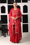 Buy_HOUSE OF SUPRIYA_Red Kurta And Pant Silk Georgette Embroidered Zari Round Zardosi & Sharara Set _at_Aza_Fashions