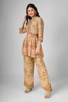 HOUSE OF SUPRIYA_Beige Silk Georgette Printed Ikat Notched Peplum Top And Pant Set _Online_at_Aza_Fashions