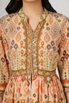 Buy_HOUSE OF SUPRIYA_Beige Silk Georgette Printed Ikat Notched Peplum Top And Pant Set _Online_at_Aza_Fashions