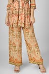 Shop_HOUSE OF SUPRIYA_Beige Silk Georgette Printed Ikat Notched Peplum Top And Pant Set _Online_at_Aza_Fashions