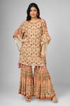Buy_HOUSE OF SUPRIYA_Beige Silk Georgette Printed Ikat Round Tunic Sharara Set _at_Aza_Fashions