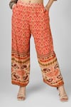 HOUSE OF SUPRIYA_Orange Silk Georgette Printed Ikat Round Crop Top And Pant Set _Online_at_Aza_Fashions