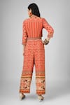 Shop_HOUSE OF SUPRIYA_Orange Silk Georgette Printed Ikat Round Crop Top And Pant Set _at_Aza_Fashions