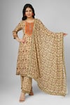 Buy_HOUSE OF SUPRIYA_Beige Silk Georgette Printed Ikat Round Kurta Pant Set _at_Aza_Fashions