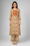 Buy_HOUSE OF SUPRIYA_Beige Silk Georgette Printed Ikat Round Kurta Pant Set _Online_at_Aza_Fashions