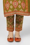 HOUSE OF SUPRIYA_Green Silk Georgette Printed Ikat Notched Straight Kurta Pant Set _Online_at_Aza_Fashions