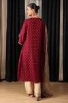 Shop_HOUSE OF SUPRIYA_Maroon Kurta Silk Chanderi Embroidered Thread Notched Yoke Pant Set _at_Aza_Fashions