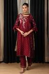 Buy_HOUSE OF SUPRIYA_Maroon Kurta Silk Chanderi Embroidered Placement Floral Pant Set _at_Aza_Fashions