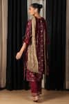 Shop_HOUSE OF SUPRIYA_Maroon Kurta Silk Chanderi Embroidered Placement Floral Pant Set _at_Aza_Fashions
