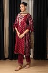 Shop_HOUSE OF SUPRIYA_Maroon Kurta Silk Chanderi Embroidered Placement Floral Pant Set _Online_at_Aza_Fashions