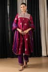 Buy_HOUSE OF SUPRIYA_Maroon Kurta Silk Banarasi Embroidered Thread Mandarin Pant Set _at_Aza_Fashions