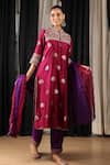Buy_HOUSE OF SUPRIYA_Maroon Kurta Silk Banarasi Embroidered Thread Mandarin Pant Set _Online_at_Aza_Fashions