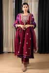 Buy_HOUSE OF SUPRIYA_Purple Kurta Silk Banarasi Andchanderi Embroidered Thread Pant Set _at_Aza_Fashions