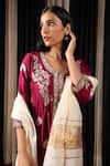 Shop_HOUSE OF SUPRIYA_Maroon Kurta Pure Silk Chanderi Embroidered Banarasi Pant Set _Online_at_Aza_Fashions
