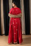 Shop_HOUSE OF SUPRIYA_Red Kurta Silk Banarasi Embroidered Thread V Neck Anarkali Pant Set _at_Aza_Fashions