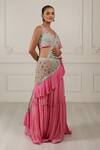 Buy_HOUSE OF SUPRIYA_Pink Silk Georgette Printed Pre-draped Skirt Saree With Blouse _Online_at_Aza_Fashions
