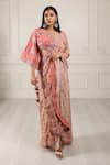 Buy_HOUSE OF SUPRIYA_Peach Silk Georgette Pattern Pre-draped Skirt Saree With Blouse _at_Aza_Fashions
