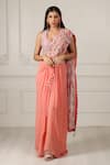 Buy_HOUSE OF SUPRIYA_Orange Silk Georgette Printed Pre-draped Skirt Saree With Blouse _at_Aza_Fashions