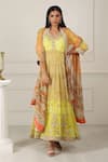 Buy_HOUSE OF SUPRIYA_Yellow Silk Georgette Printed Floral V Neck Anarkali With Dupatta _at_Aza_Fashions