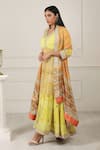 HOUSE OF SUPRIYA_Yellow Silk Georgette Printed Floral V Neck Anarkali With Dupatta _Online_at_Aza_Fashions