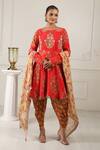 Buy_HOUSE OF SUPRIYA_Red Silk Georgette Digital Printed Floral Notched Kurta Dhoti Pant Set _at_Aza_Fashions