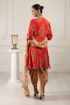 Shop_HOUSE OF SUPRIYA_Red Silk Georgette Digital Printed Floral Notched Kurta Dhoti Pant Set _at_Aza_Fashions
