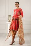 Buy_HOUSE OF SUPRIYA_Red Silk Georgette Digital Printed Floral Notched Kurta Dhoti Pant Set _Online_at_Aza_Fashions