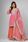 Buy_HOUSE OF SUPRIYA_Pink Kurta And Dupatta Silk Georgette Hand Embroidered Sharara Set _at_Aza_Fashions