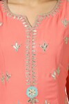 Shop_HOUSE OF SUPRIYA_Orange Kurta Silk Georgette Hand Embroidered Floral Notched Pant Set _Online_at_Aza_Fashions