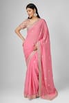 Buy_HOUSE OF SUPRIYA_Pink Silk Georgette Embroidery Beads Floret Border Saree With Blouse _at_Aza_Fashions
