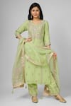 Buy_HOUSE OF SUPRIYA_Green Silk Georgette Embroidery Bahar Round Neck Kurta Pant Set _at_Aza_Fashions