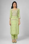Buy_HOUSE OF SUPRIYA_Green Silk Georgette Embroidery Bahar Round Neck Kurta Pant Set _Online_at_Aza_Fashions