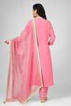 Shop_HOUSE OF SUPRIYA_Pink Silk Georgette Embroidery Gul Stand Collar Kurta Pant Set _at_Aza_Fashions