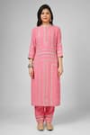 Buy_HOUSE OF SUPRIYA_Pink Silk Georgette Embroidery Gul Stand Collar Kurta Pant Set _Online_at_Aza_Fashions