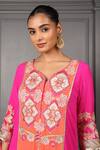 Shop_HOUSE OF SUPRIYA_Pink Silk Georgette Embroidery Phool Leaf Neck Kurta Pant Set_Online_at_Aza_Fashions