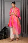 HOUSE OF SUPRIYA_Pink Silk Georgette Embroidery Petunia Leaf Neck Kalidar Anarkali Set _Online_at_Aza_Fashions