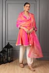 Buy_HOUSE OF SUPRIYA_Pink Silk Georgette Embroidery Petunia Leaf Neck Kalidar Anarkali Set _Online_at_Aza_Fashions