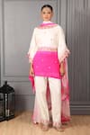 Buy_HOUSE OF SUPRIYA_Pink Silk Georgette Embroidery Pansy Round Neck Kaftan Kurta Pant Set _at_Aza_Fashions
