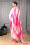 Shop_HOUSE OF SUPRIYA_Pink Silk Georgette Embroidery Pansy Round Neck Kaftan Kurta Pant Set _at_Aza_Fashions