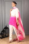 HOUSE OF SUPRIYA_Pink Silk Georgette Embroidery Pansy Round Neck Kaftan Kurta Pant Set _Online_at_Aza_Fashions