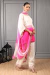 Buy_HOUSE OF SUPRIYA_Pink Silk Georgette Embroidery Pansy Round Neck Kaftan Kurta Pant Set _Online_at_Aza_Fashions