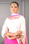 Shop_HOUSE OF SUPRIYA_Pink Silk Georgette Embroidery Pansy Round Neck Kaftan Kurta Pant Set _Online_at_Aza_Fashions